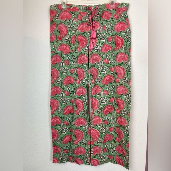 Pax Philomena NWT Francis Floral cotton draw string pants w/Beaded Tassel ties - Picture 2 of 16